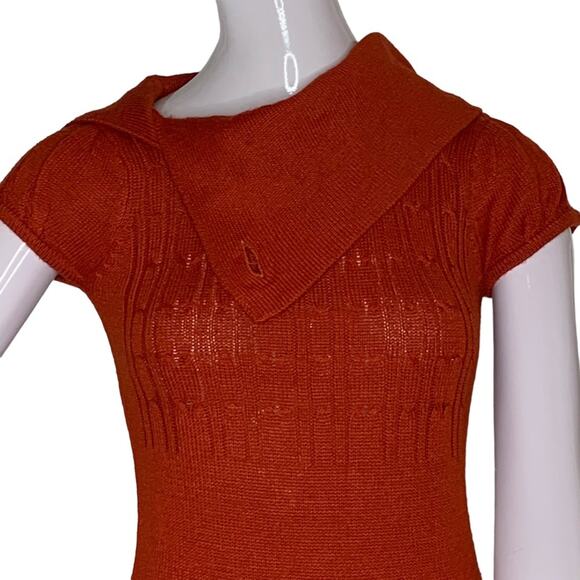 I Doll Women Knit Mini Dress Short Sleeve Red Pullover Size S Cowl Neck - Picture 7 of 8